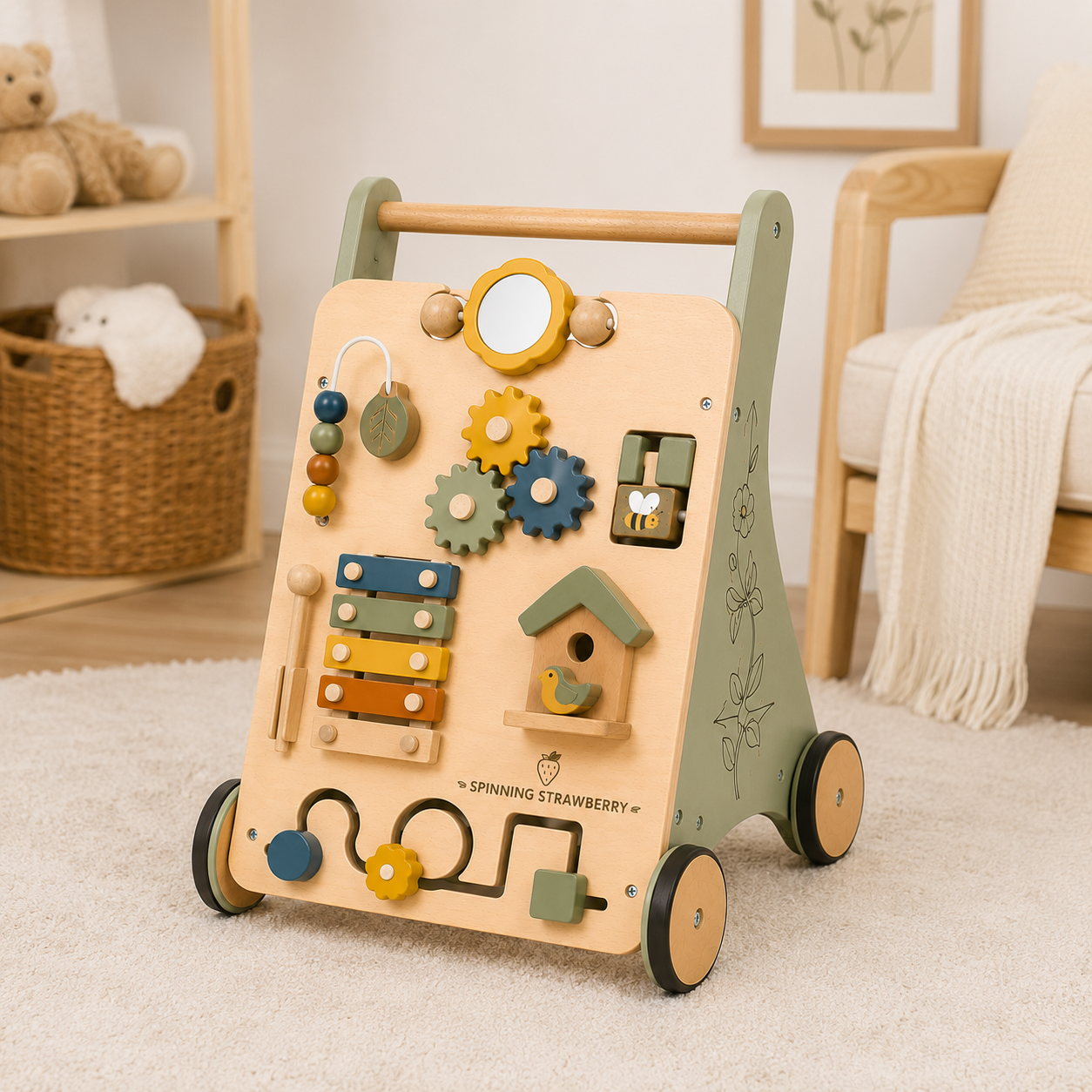 Spinning Strawberry Wooden Activity Walker Toy