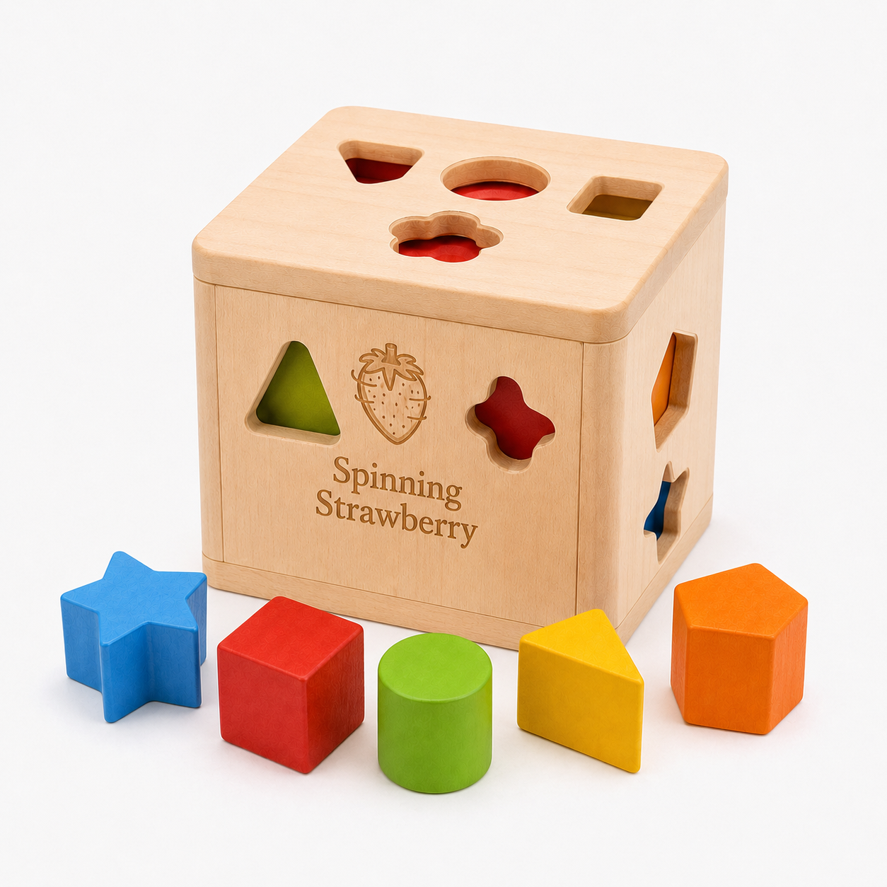 Spinning Strawberry Wooden Shape Sorter Toy