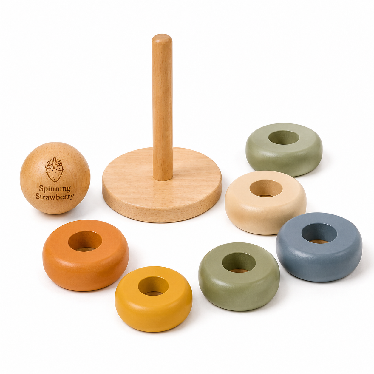 Spinning Strawberry Wooden Stacking Rings Toy