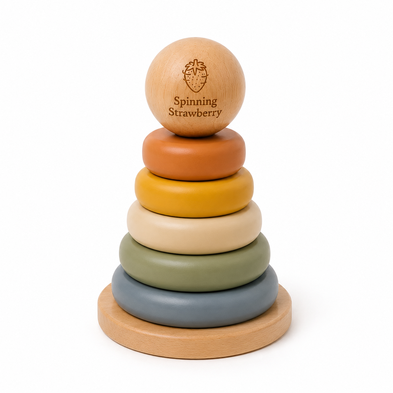 Spinning Strawberry Wooden Stacking Rings Toy