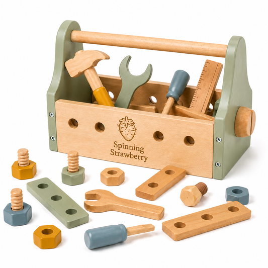 Spinning Strawberry Wooden Tool Box Toy Set