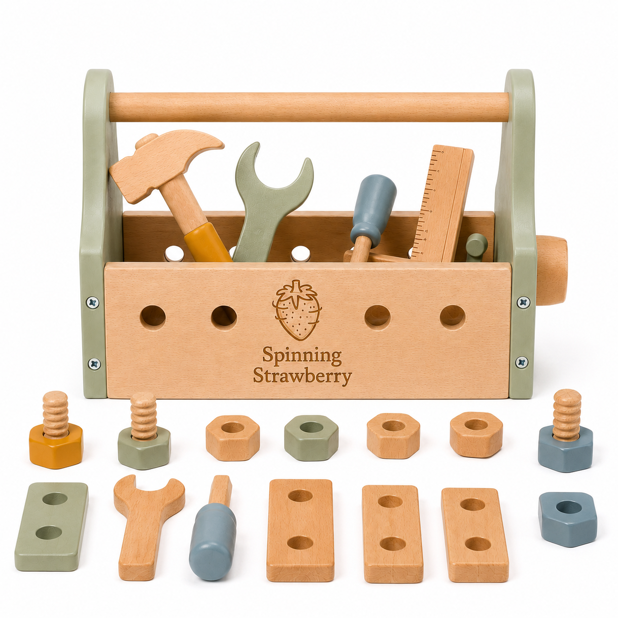 Spinning Strawberry Wooden Tool Box Toy Set