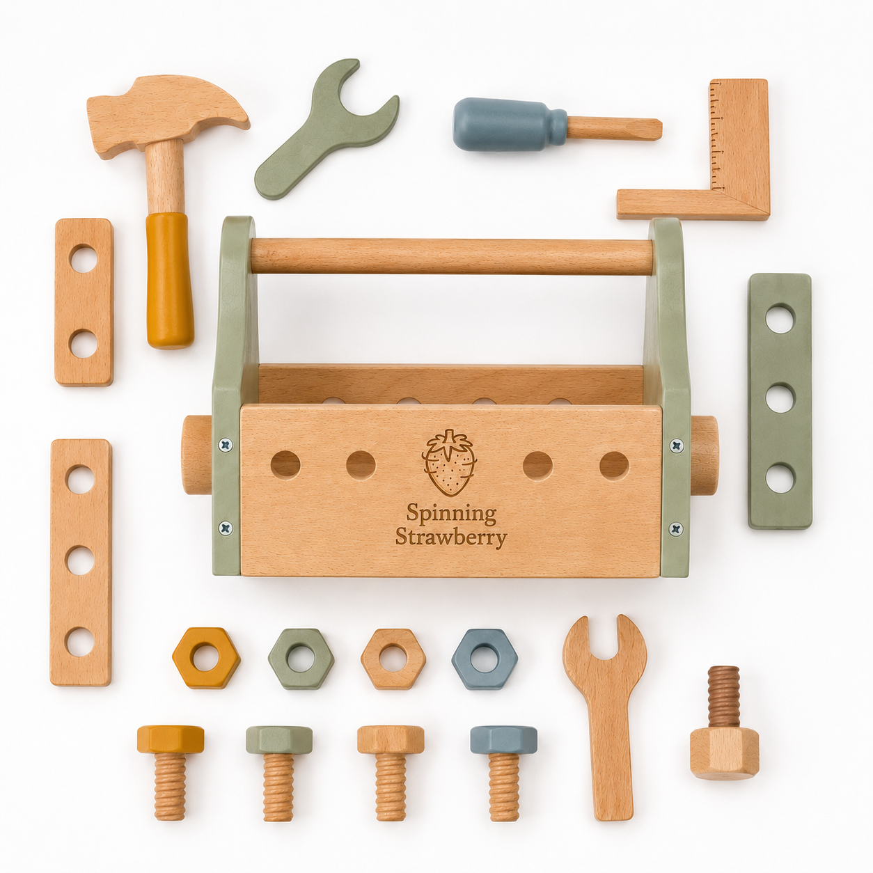 Spinning Strawberry Wooden Tool Box Toy Set