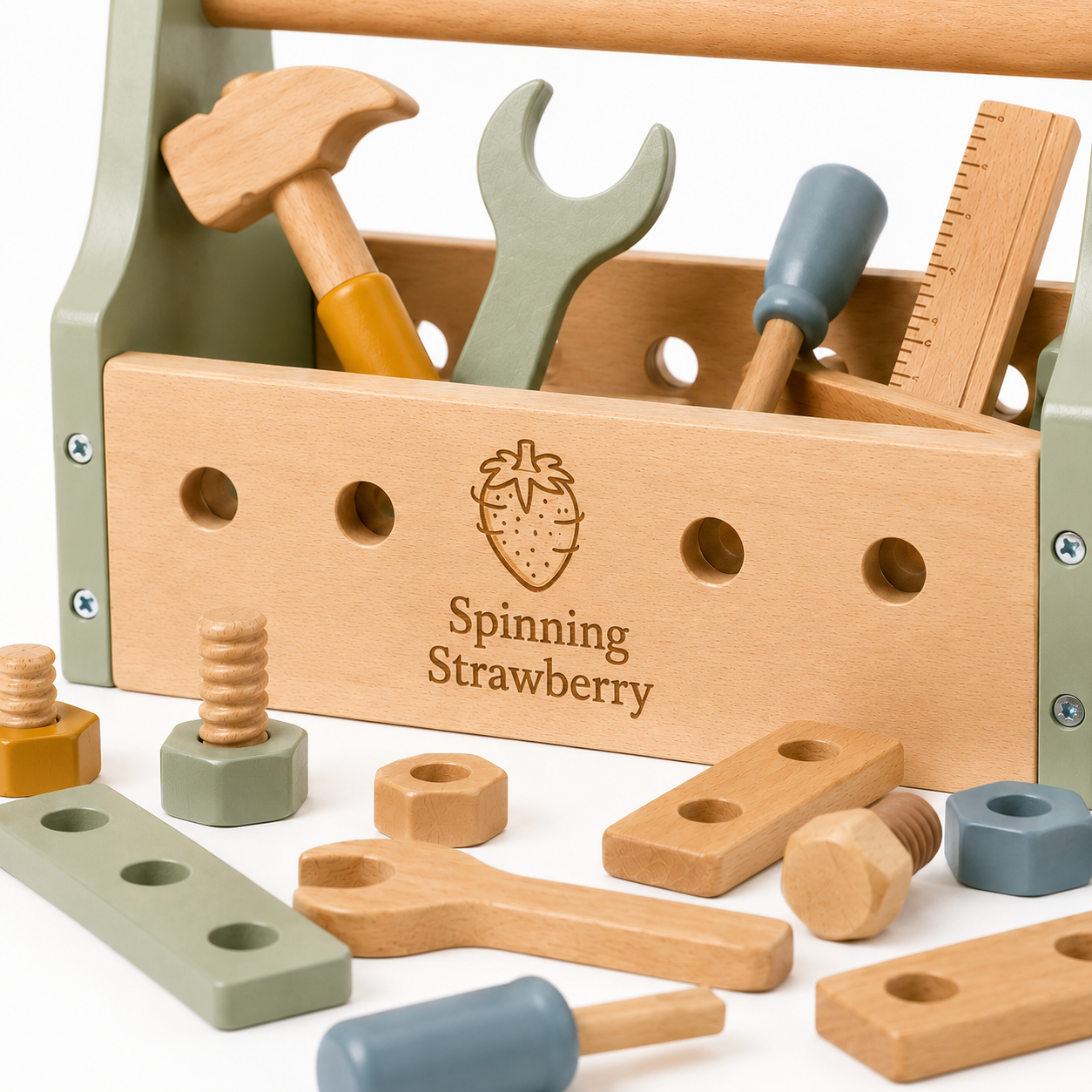 Spinning Strawberry Wooden Tool Box Toy Set